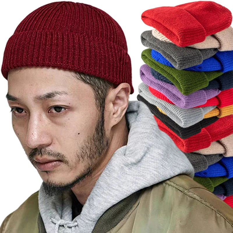 

Solid Beanies Knitted Caps for Men Women Skullcap Ins Winter Warm Brimless Baggy Melon Cuff Bucket Hat Docker Hip Hop Skullies