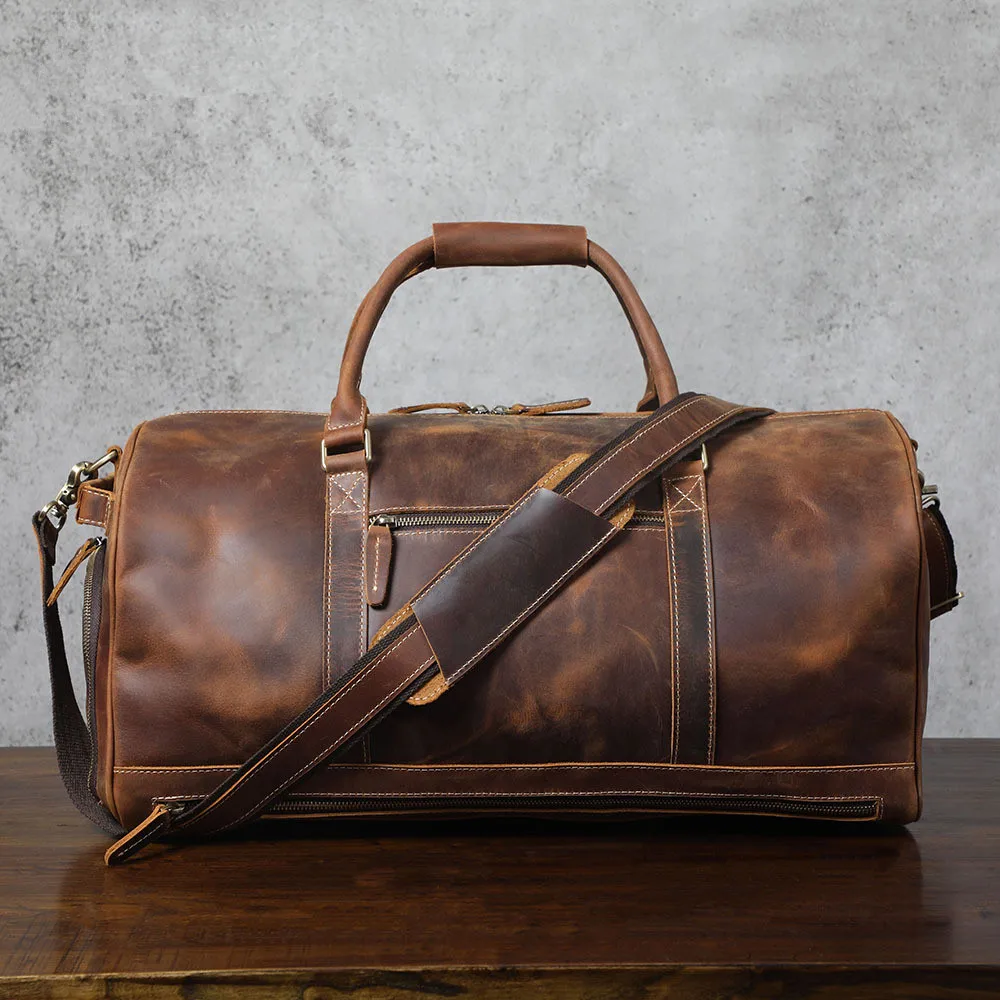 

Men Vintage Carry-on Travel Luggage Bags Full Grain Leather Holdall Duffel Weekend Large Capacity Luggage Overnight Shoulder Bag