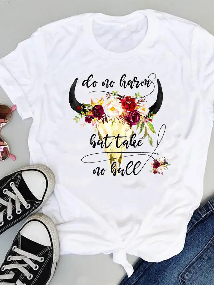 

Heifer Flower 90s Vintage Women Tees Ladies Summer Tops Female Fashion Cartoon Tshirts Clothes Short Sleeve Graphic T-Shirt