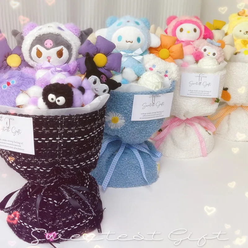 

Милый мультяшный кавайный Sanrioed Hellokitty Kuromi Cinnamoroll My Melody плюшевый Кирби кукольный букет Doll Girl подарок на день рождения