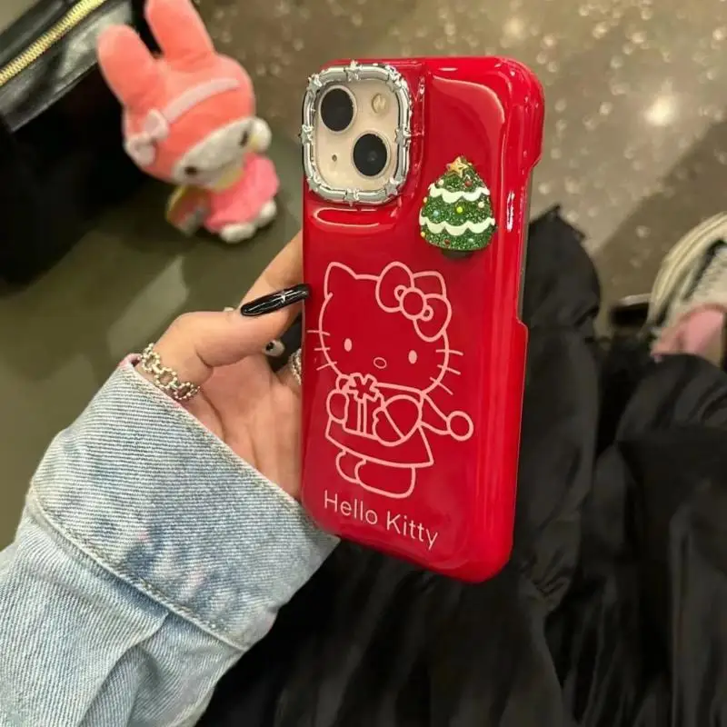 

Kawaii Sanrio аниме мультфильм телефон женский Hello Kitty Милая Рождественская елка милая девушка сердце Apple 12 13 14 15 телефон искусственный подарок