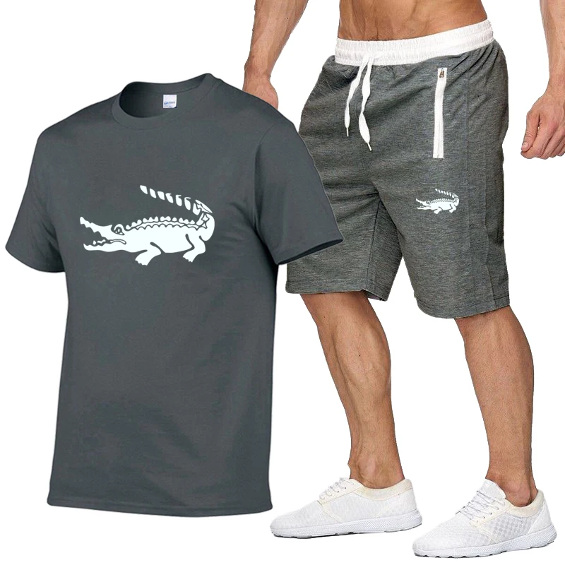 

2022 spring, summer and autumn new men's suit fashion leisure sports printed T-shirt + Capri Pants Set