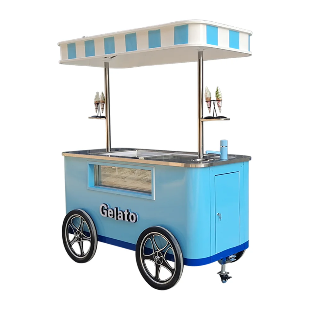 

2022 Mobile Freezer Ice Cream Push Cart Commercial Display Refrigerator Showcase Freezer Italian Gelato Cart for Sale