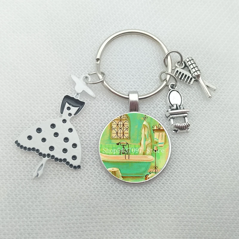 Новый Стильный Стеклянный брелок с рисунком для ванной комнаты ключей