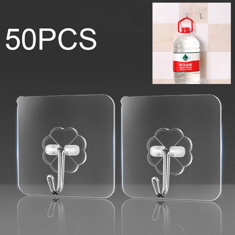 

50/100Pcs Self-adhesive Hooks Transparent Strong Adhesive Wall Hook Hanging Hooks For Kitchen Organizer Bathroom Suction cup