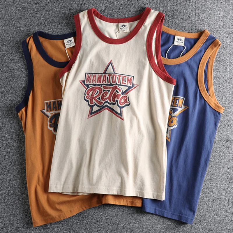 

Letter five-pointed star printing summer trend vest male sports Joker loose contrast youth sleeveless T-shirt waistcoat