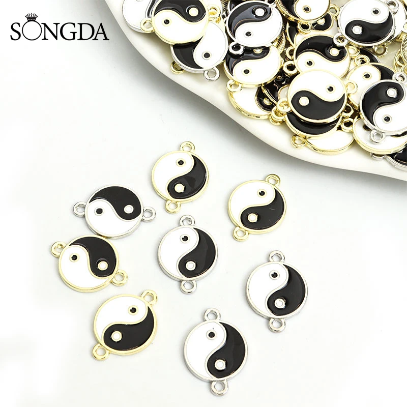 

10pcs 16x22mm Round Yin Yang Tai Chi Enamel Charms Connectors Chinese Style Bagua Diagram Alloy Pendant Accessories DIY Findings