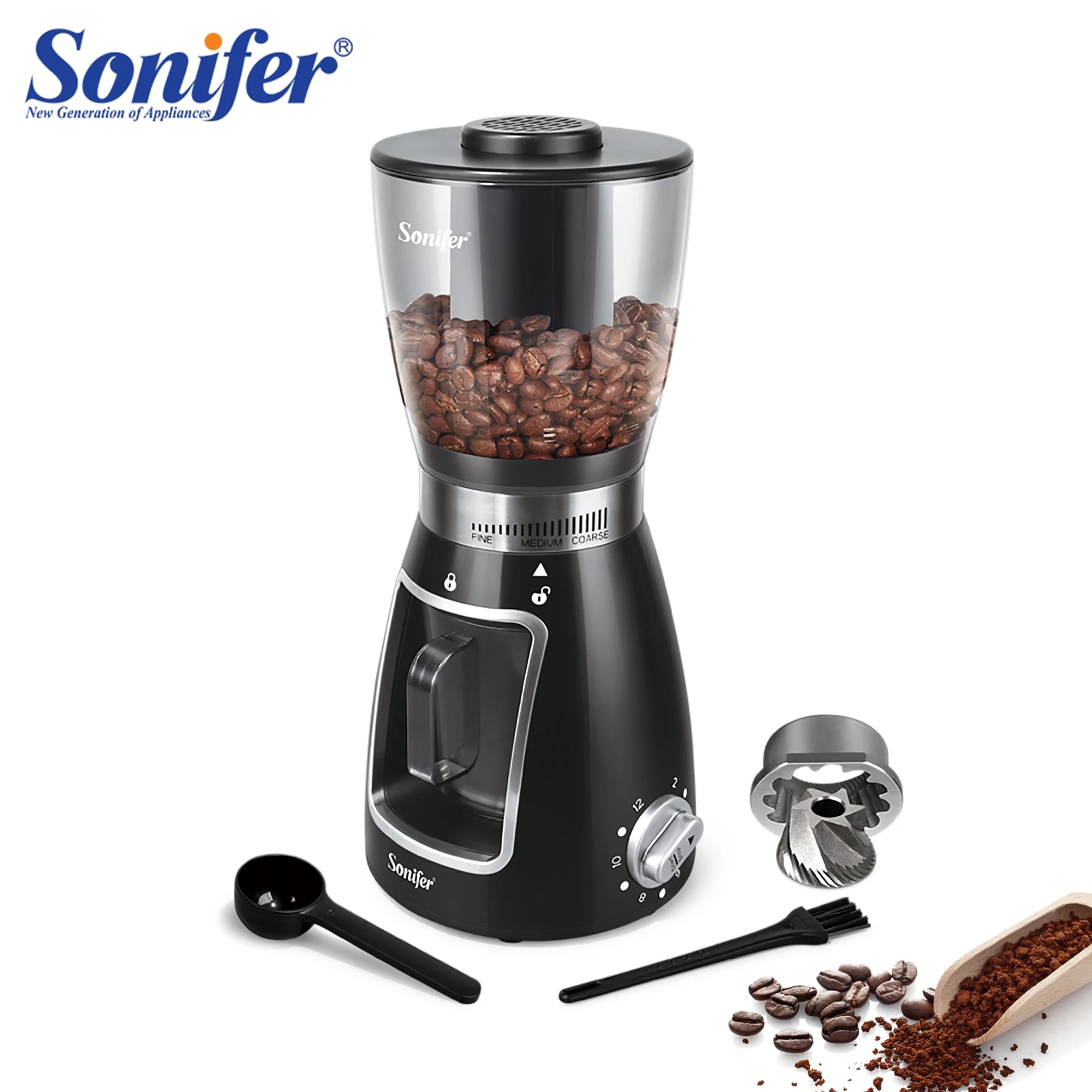 

Электрическая кофемолка Sonifer, мельница для приготовления кофе, травы, орехов, трав, зерен, перца, табака, специй, муки, машина для измельчения ...