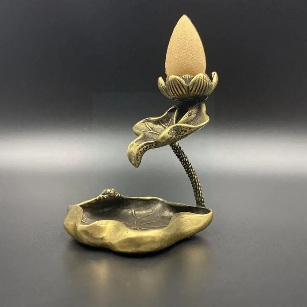 

Brass Leaf Backflow Incense Decorations Pure Tea Pond Holder Ornaments Pet Waterfall Censer D8v1