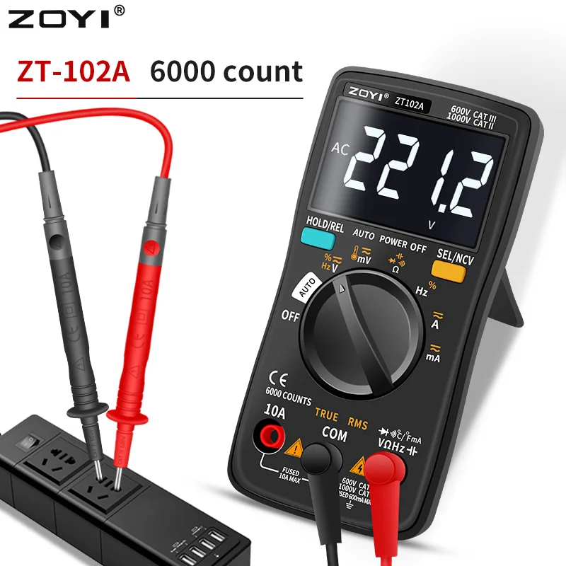 

ZOYI ZT-102/102A Digital Multimeter 6000 Counts TRMS Backlight AC/DC Ammeter Voltmeter Ohm Portable Voltage Multifunction Tester