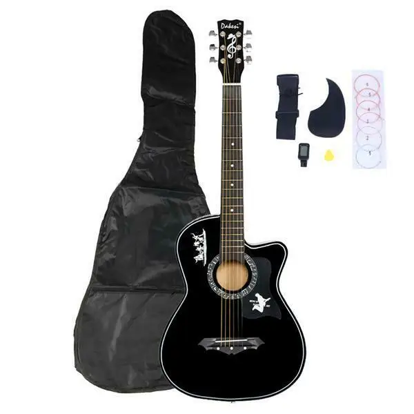 

DK-38C Basswood Guitar Bag Straps Picks LCD Tuner Pickguard String Set Black