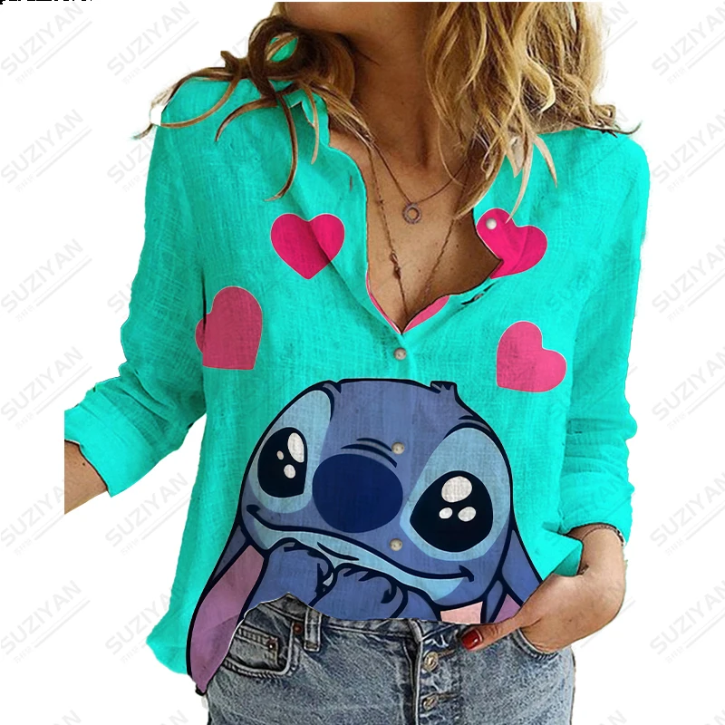 

2023 New Spring and Autumn Long Sleeve Button Up Shirt Coat 3D Printed Loose and Comfortable Harajuku Fit Large Disney Mickey