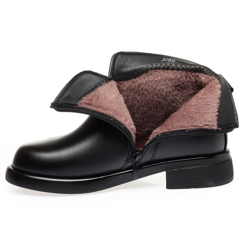 2023 New Zipper Women Snow Boots Non-slip  Genuine Leather Women Short Boots Large Size Casual Warm Mother Boots White