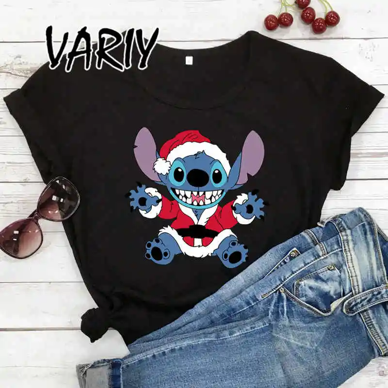 

Женская рождественская футболка, новогодние праздничные зимние футболки с коротким рукавом и графическим принтом, праздничные топы с веселым мультяшным принтом