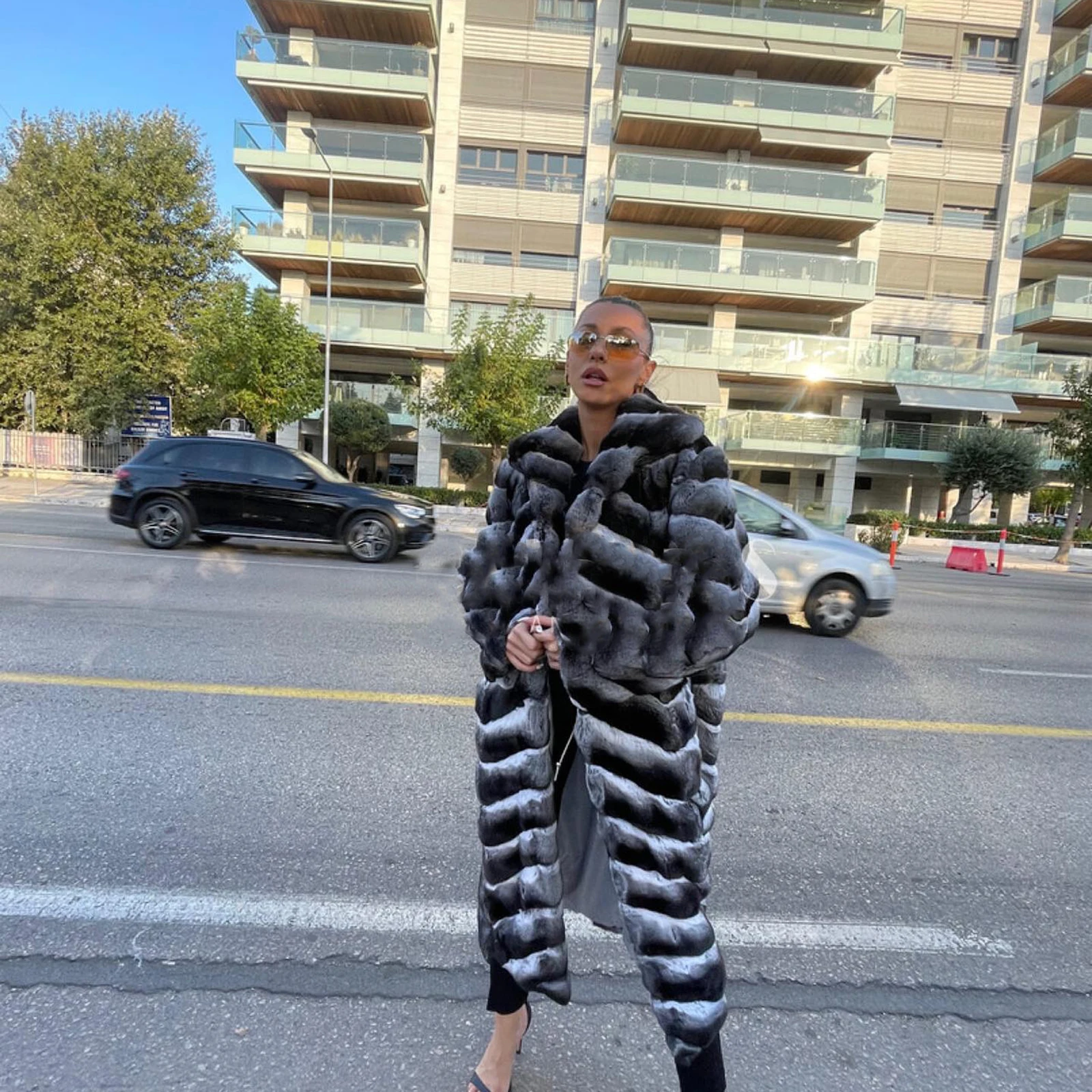 Длинные шубы из натурального меха кролика рекс шишиллы длиной 110 см с отложным