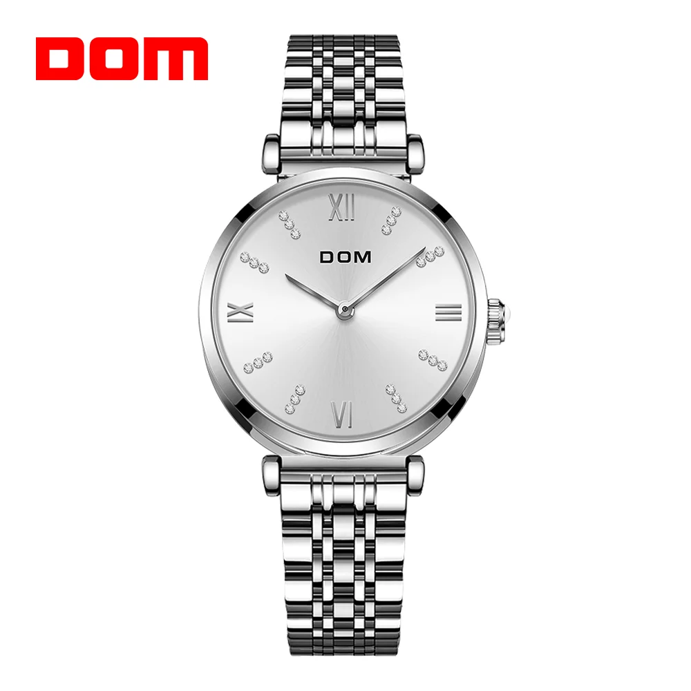 DOM fashion ladies watch simple casual fashion luxury diamond Roman numerals waterproof swimming stainless steel strap G-1341