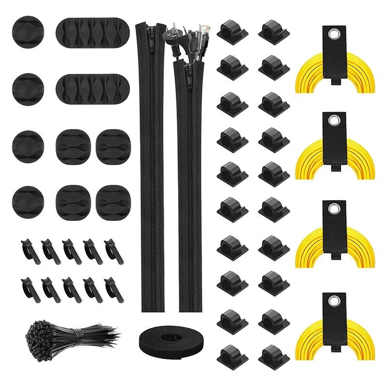 

147 Pcs Cable Management Cord Organizer Kit,Cable Zip Ties Self Adhesive Clips Extension Cord Organizer,Cable Straps