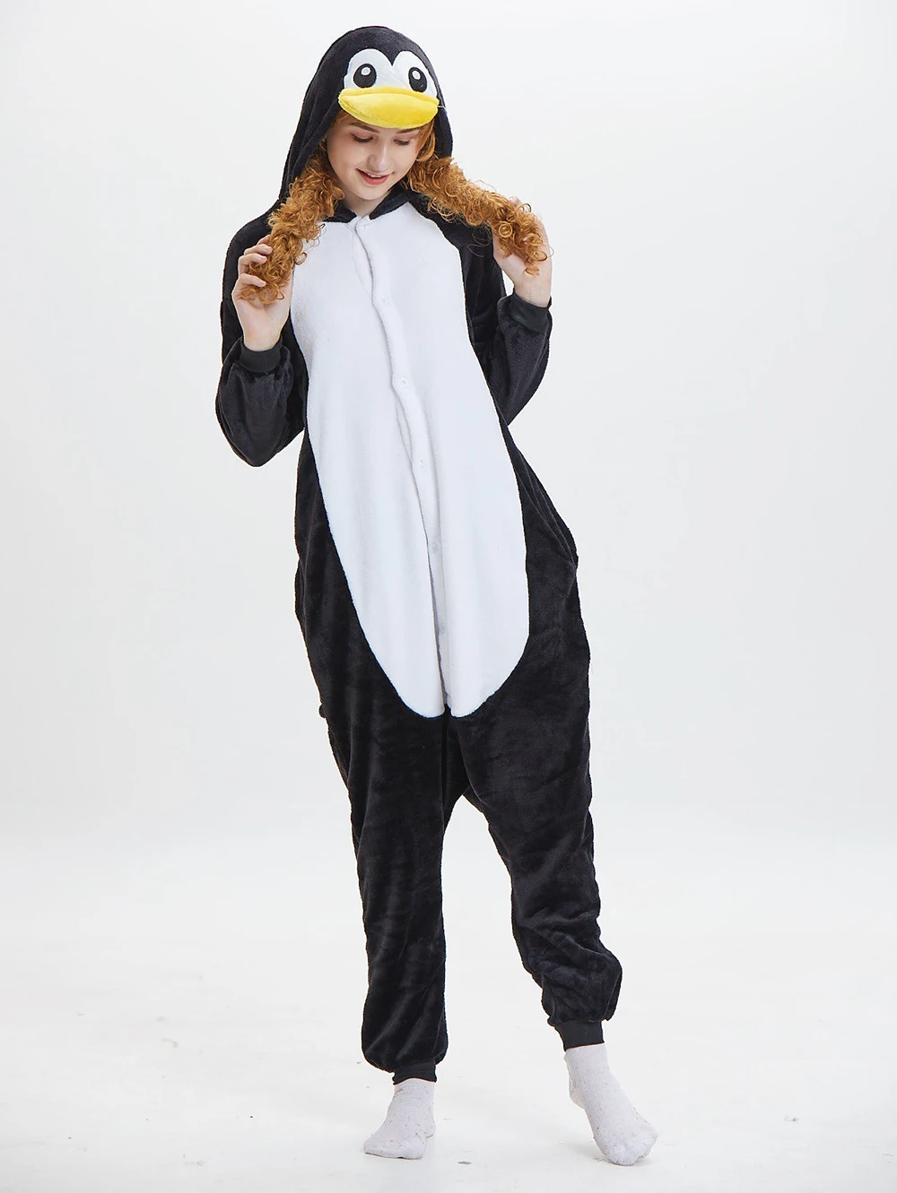 Unisex Winter Warm One-Piece Cartoon Animal Pajamas With A Yellow Mouth Polyester Slim Fit And Comfort Cute Sleepwear Cosplay
