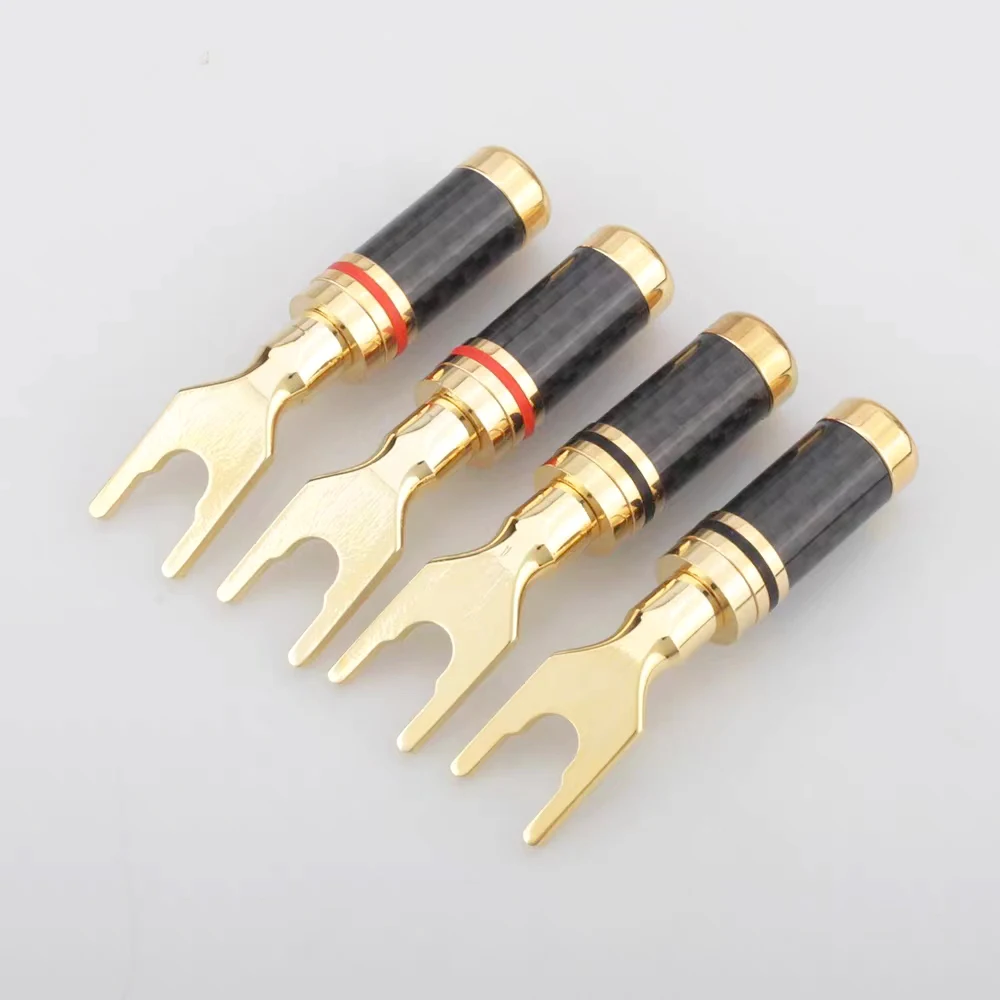 4 pcs Speaker Cable Copper Gold Plated Carbon Fiber spade plug Terminal Connector speaker cable Extension adapter Y plug