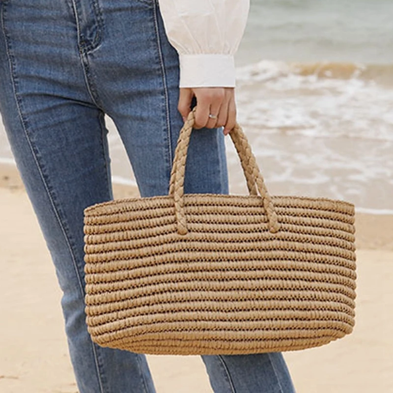 Соломенная плетеная Сумка ручной работы портативная корзина для овощей Женская