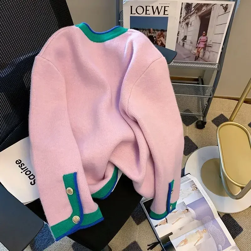 Kimotimo вязаный кардиган с контрастным краем и v-образным вырезом женский