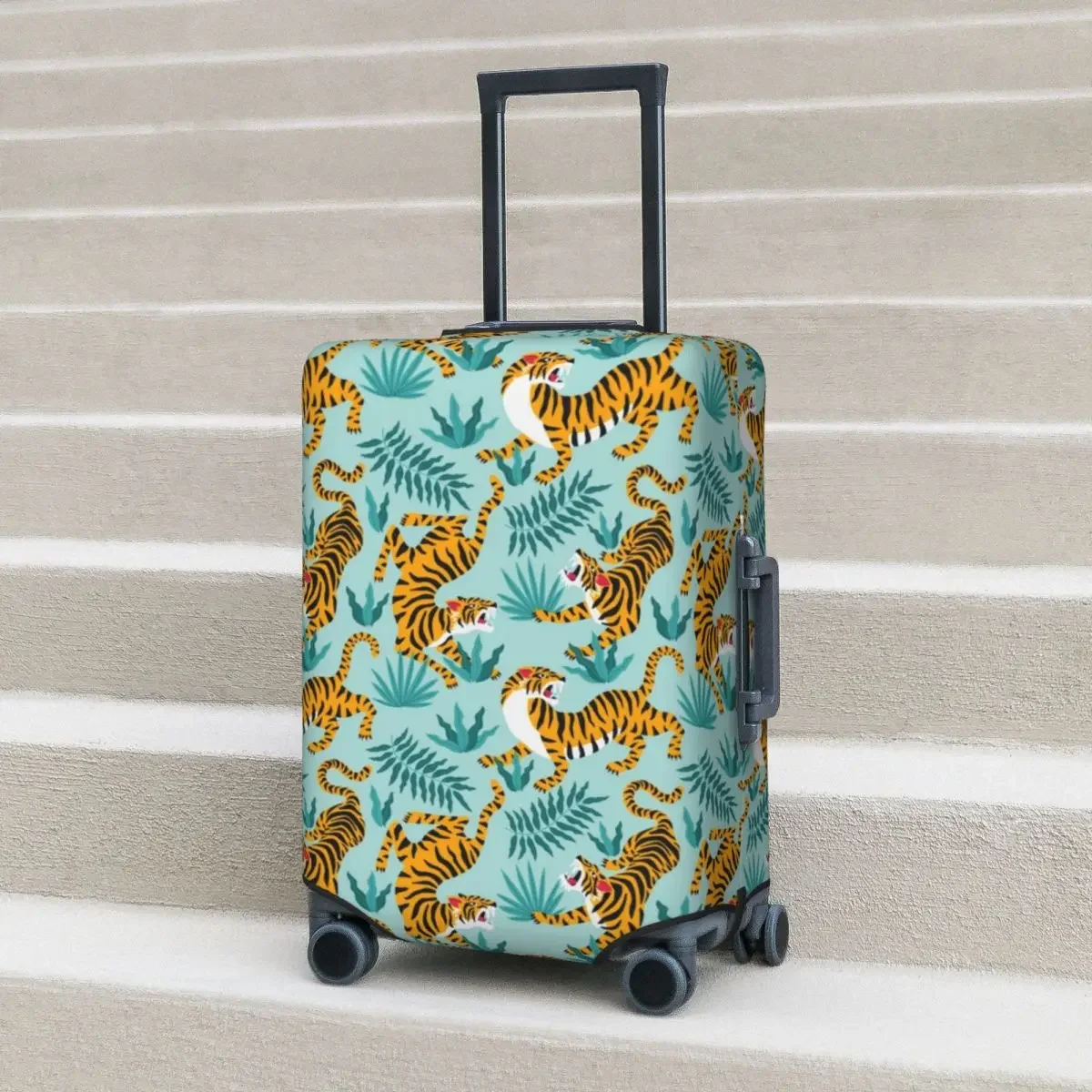 

Tigers Print Suitcase Cover Vintage Tropical Leaves Animal Practical Cruise Trip Protector Luggage Supplies Holiday