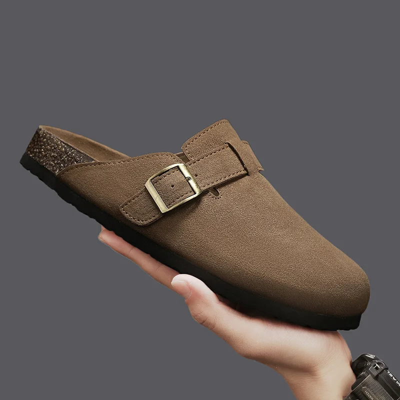 Шлепанцы мужские в стиле ретро кожаные повседневные сандалии удобная уличная