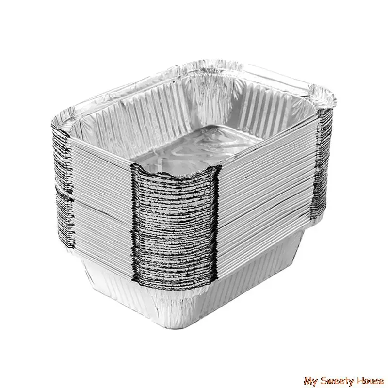 50 pezzi usa e getta Bbq pentole in alluminio contenitori per alimenti da asporto rettangolo Lunch Box Grill Catch Tray forniture da cucina