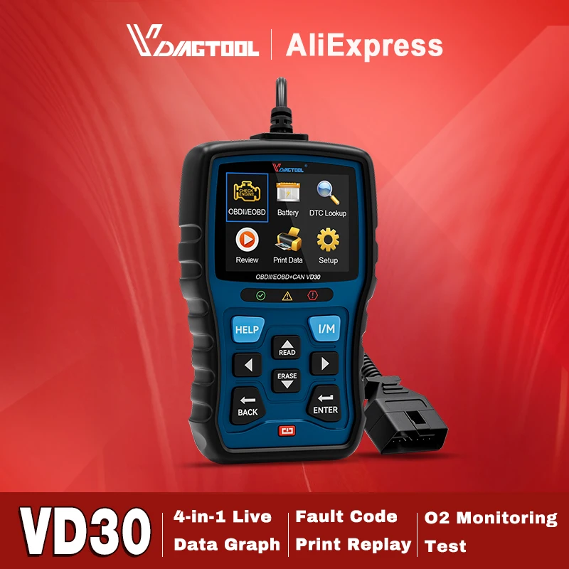 VDIAGTOOL VD30 OBD2 Сканер Автомобильный считыватель кодов Инструмент диагностики