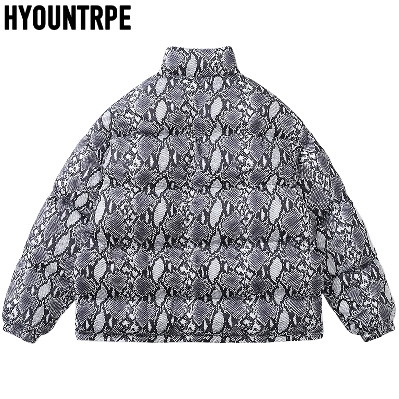 2022 Snake Printed Reversible Jackets Mens Hip Hop Warm Cotton Padded Hooded Coat High Street Zipper Warm Parkas Jacket Coats