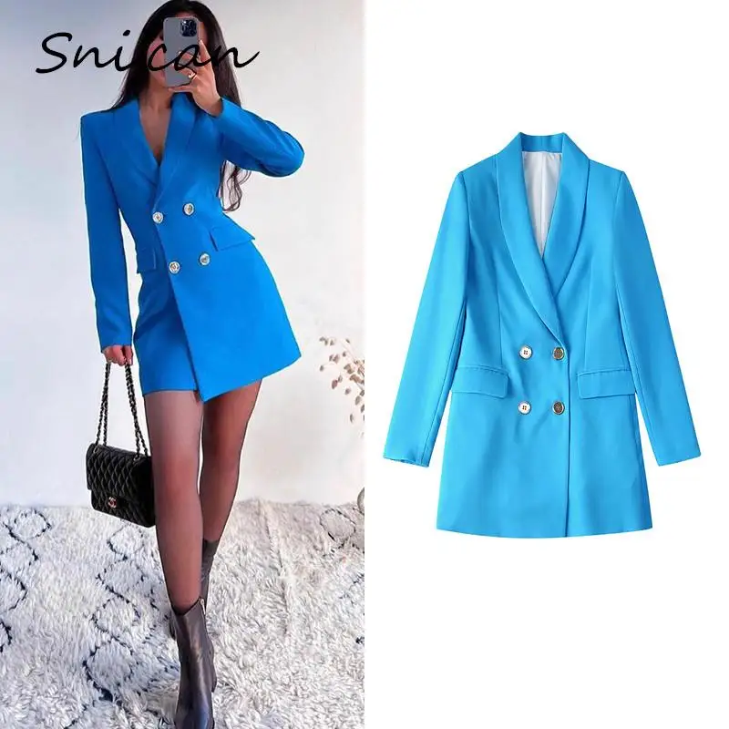 

Женский винтажный пиджак, однотонный синий длинный пиджак, весна 2022