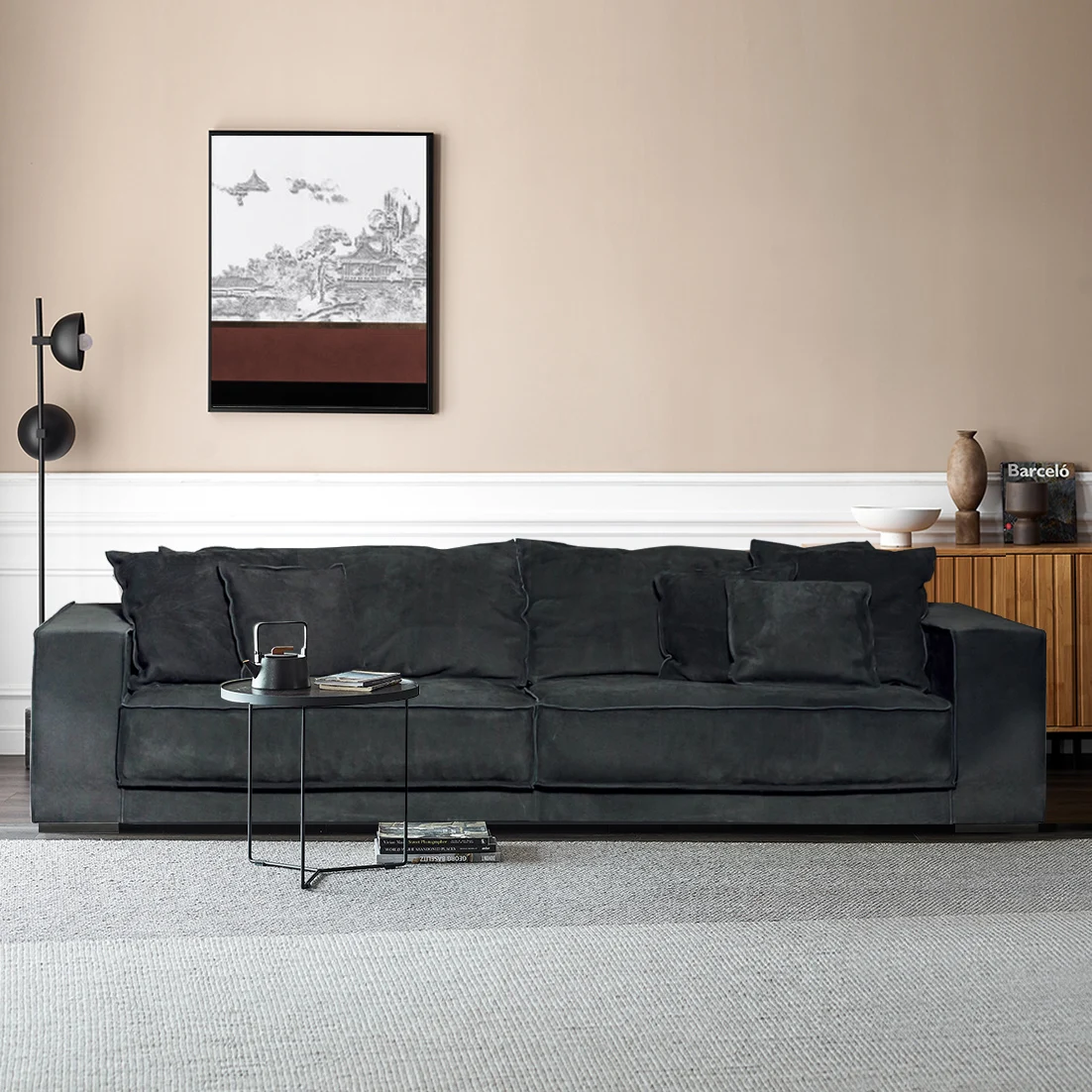 

Italian minimalist technology cloth sofa Nordic luxury three-person fabric waterproof modern minimalist tofu block square sofa