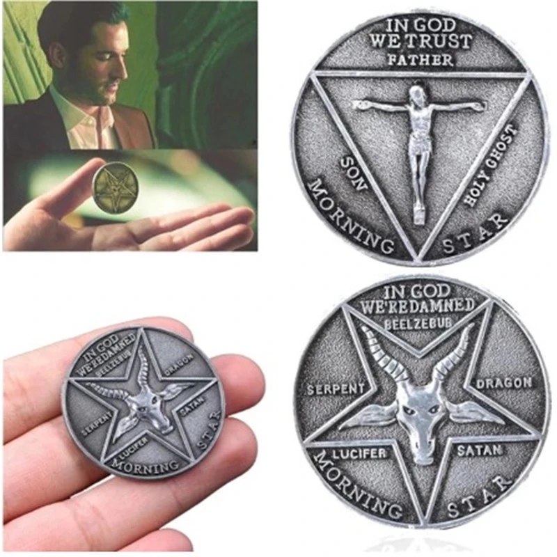 

Lucifer Morningstar Satanic Pentecost Badge Coin TV Show Cosplay Prop Commemorative Metal Coins Halloween Accessories Prop Coin
