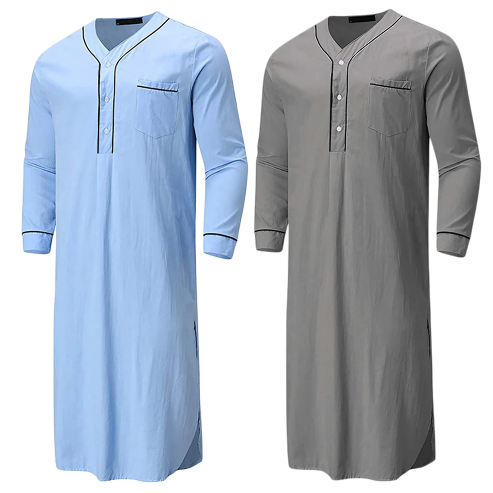 

Men Saudi Solid Pockets Loose Sleepwear With Nightgown Nightshirt Kaftan Sleeves Arab Long Dubai Robe Color