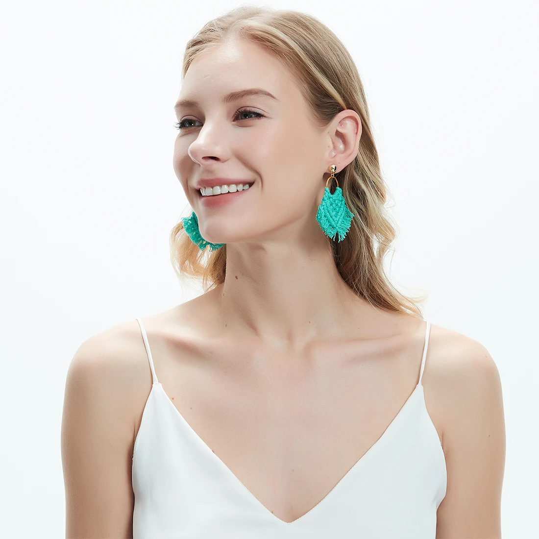 Большие богемные серьги Kaseakia ручной работы в стиле бохо из хлопка с кисточками