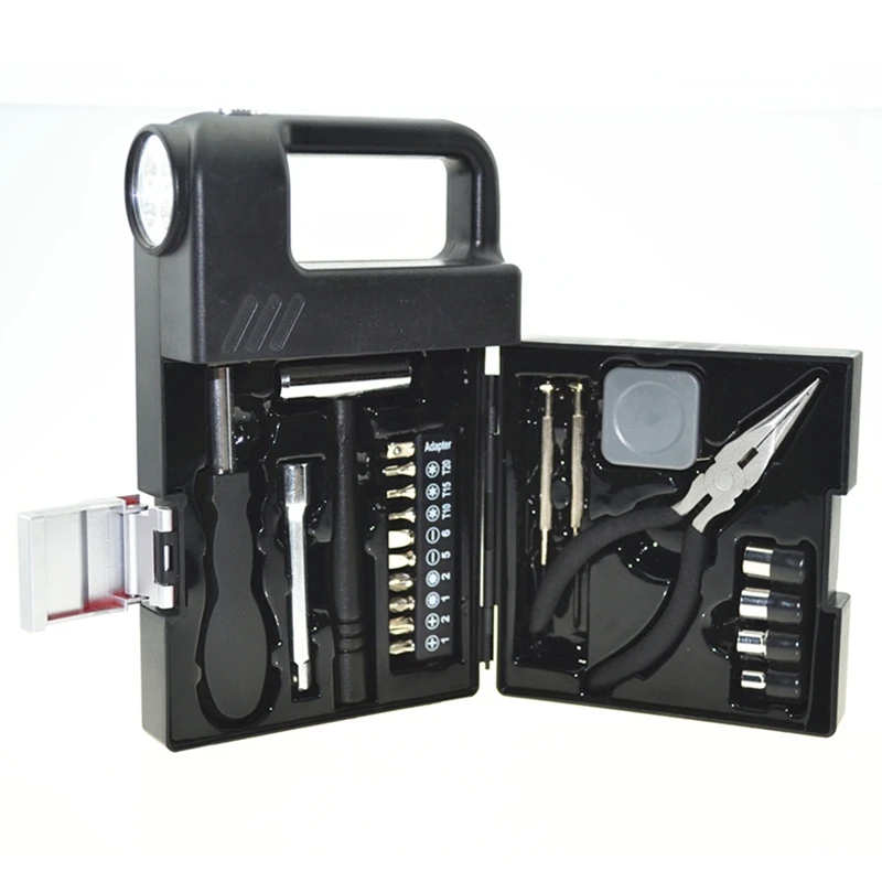 

21PCS Flashlight Toolbox LED Light Tool Set Household Hand Tool Box Repair Kit Screwdriver Bits Pliers Hardware Tools