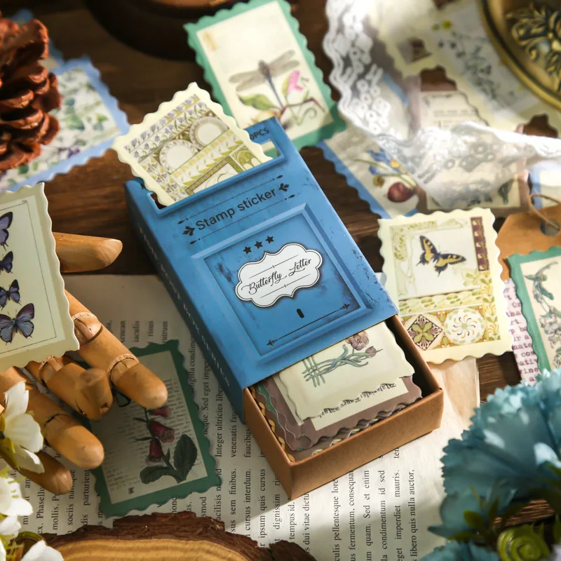 

100 Pcs Time Post Box Series Retro Stamp Sticker Creative DIY Scrapbooking Label Diary Album Journal Planner Stationery