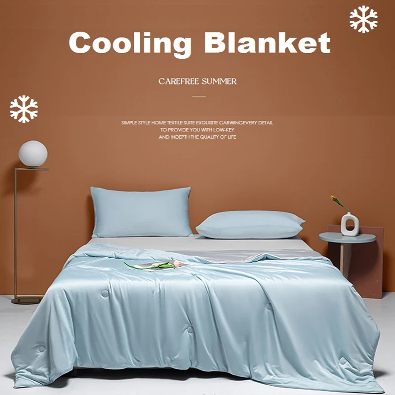 

Cooling Silky Blanket Bedding Set Class A Quilt Duvet Cover Fitted Bedsheet Pillowcase Smooth Air Condition Comforter Single
