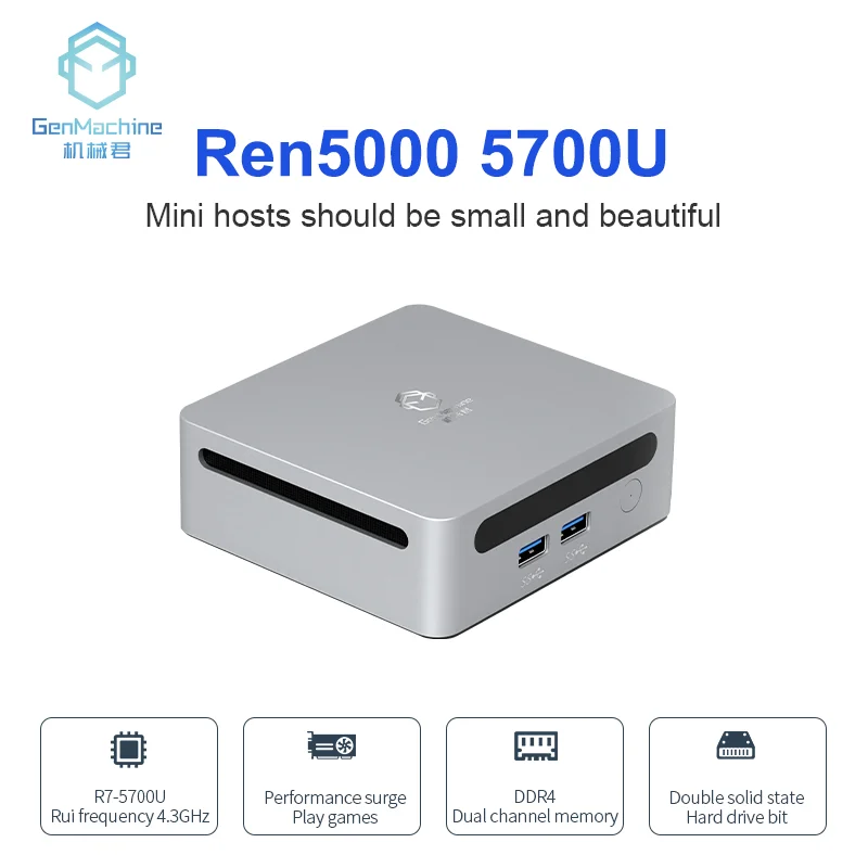 2023 GenMachine Новый мини-ПК Ren5000 5700U AMD Ryzen7 5700U CPU поддержка Windows 10/11 DDR4 3200 МГц AMD WiFi6 NUC Max 64 Гб RAM