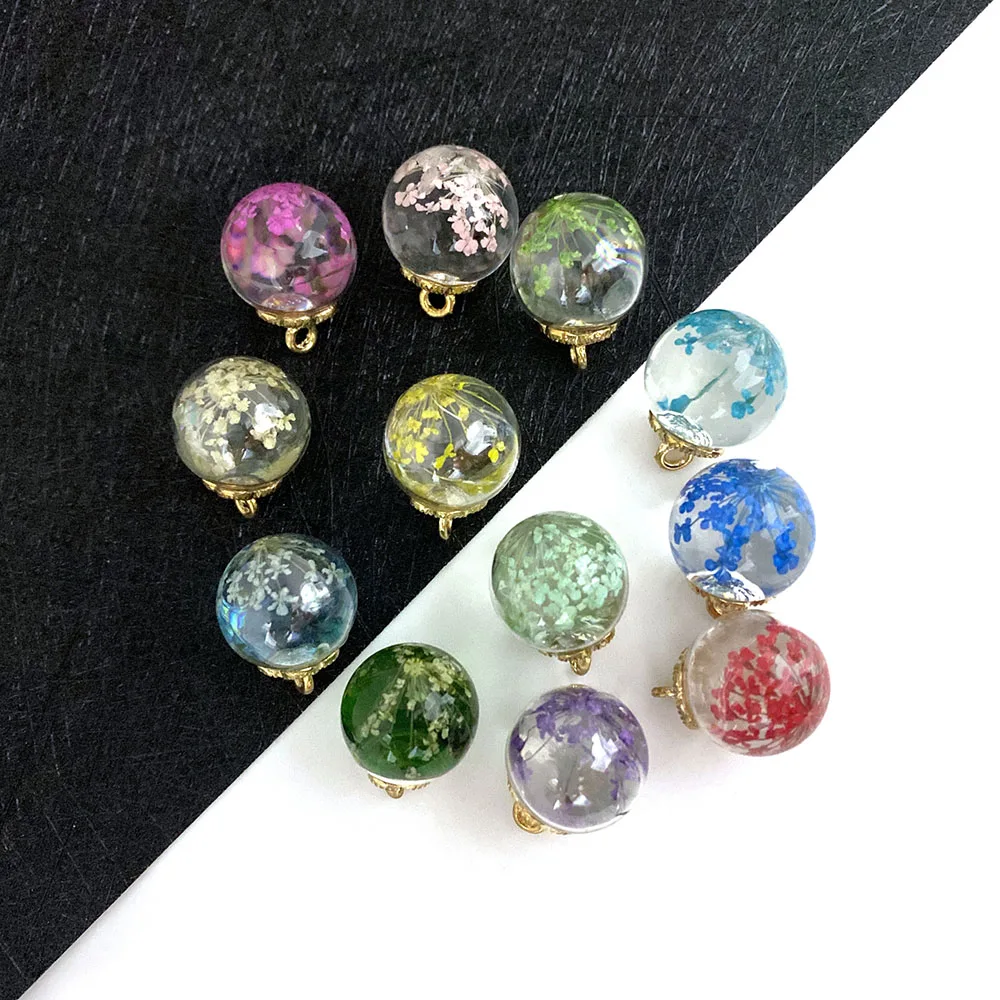 

5pcs/pack Glass Ball Dried Flower Pendant Glass Jar Glass Bead Ornaments DIY Jewelry Making Necklace Bracelet Earring Size 16mm