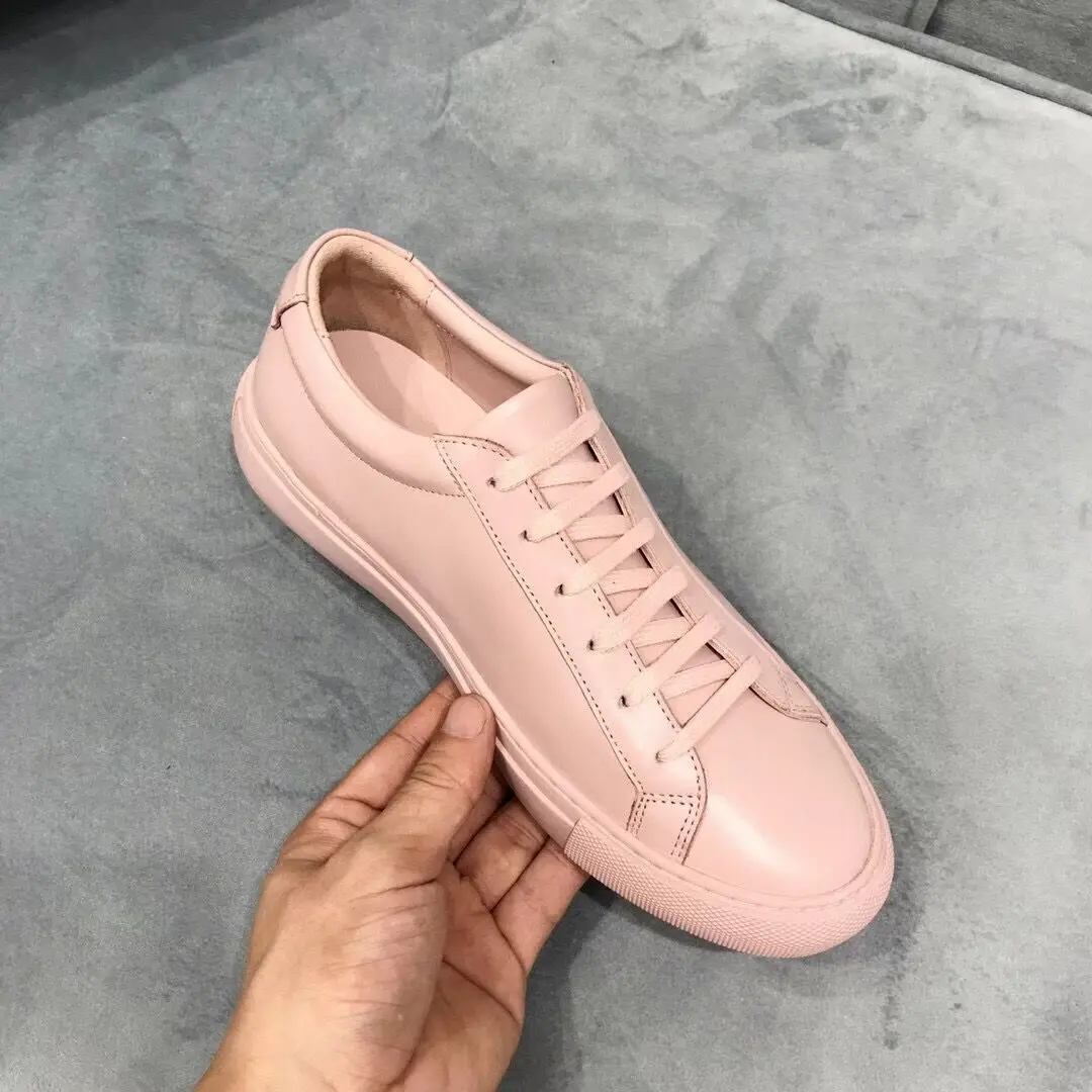 

DONNAIN 2022 New Nude Pink Women Common Shoes Luxury Genuine Leather Lace Up Classic Female Flat Sneaker