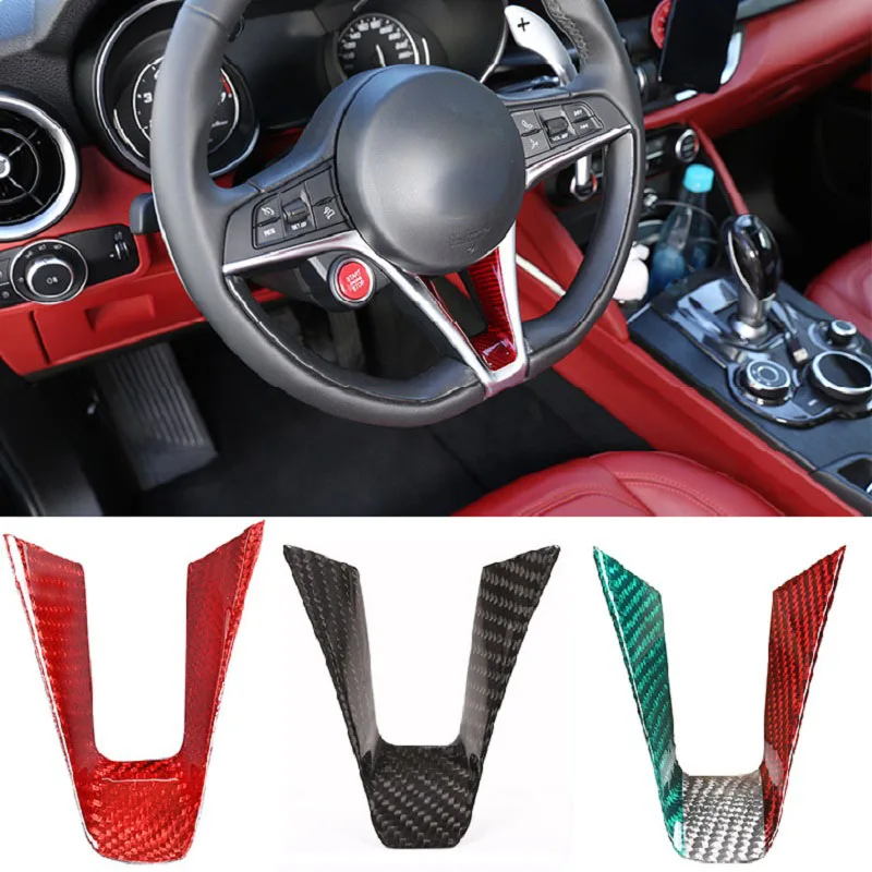 

Real Carbon Fiber Steering Wheel V-shaped Decoration Stickers For Alfa Romeo Giulia Stelvio Trim Interior Accessories