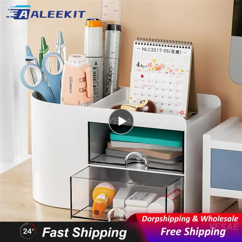 

Pen Holder Large Capacity Creative Student Office Children Girl Desktop Decoration Drawer Storage Box Simple Transparent