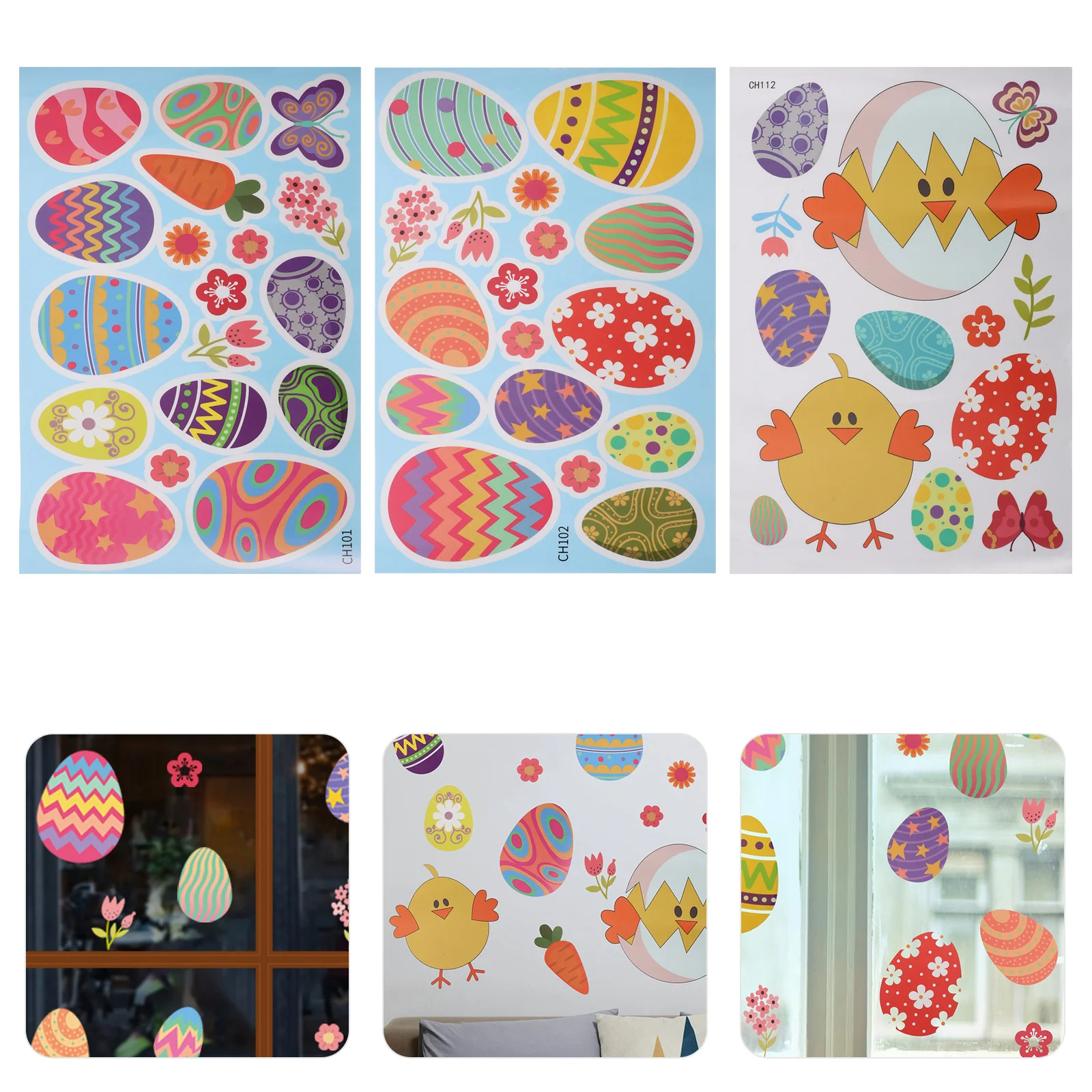 

Easter Stickers Window Static Egg Decal Clings Cabinet Sticker Cling Wall Eggs Rabbit Spring Decals Mirror Theme Decoration