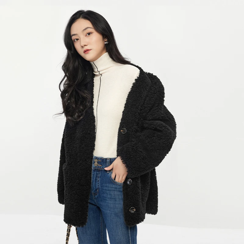 Winter Wool  Casaco Feminino Inverno 2022  High Street Thick Single Breasted  Wide-waisted  V-Neck  Winter Jacket Women