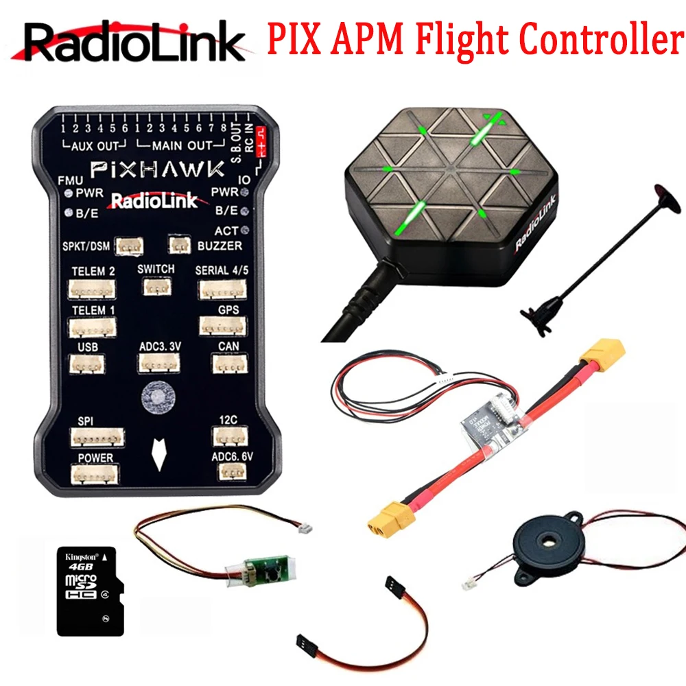 Контроллер полета Radiolink Pixhawk PIX APM с GPS-держателем M8N, GPS-зуммер, 4G, SD-карта, телеметрический модуль для Дронов с видом от первого лица