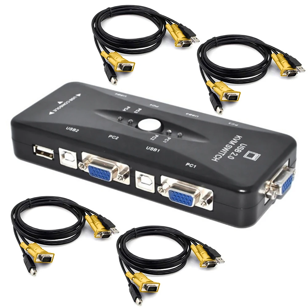 

4 Port Data Laptop Stable Transfer Synchronization Anti-interference Portable Kvm VGA Splitter Computer Connection Durable
