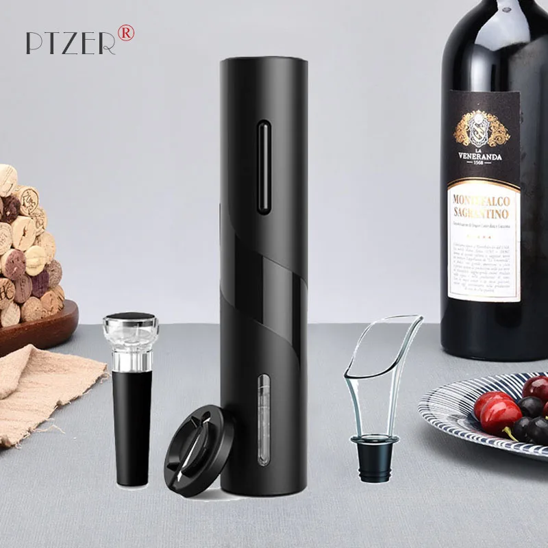 

PTZER Wine Electric Bottle Opener Gift Set Automatic Screw Open with Foil Cutter Vacuum Stopper Beverage Pourer Preserver
