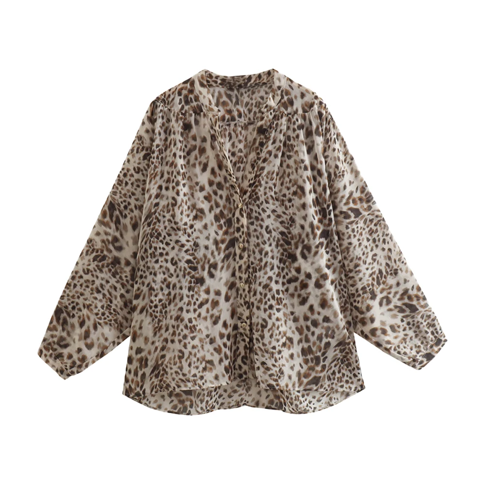 

Женская модная Новая повседневная рубашка с леопардовым принтом, шикарная летняя Универсальная женская элегантная блузка с длинными рукав...