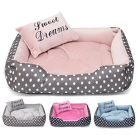 Warm winter wave dot square dog bed with pillow small and medium size dog bed for large dogs comfortable sleeping pet supplies